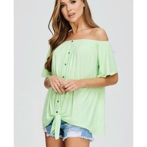 Cherish Green Stripe Off The Shoulder Top